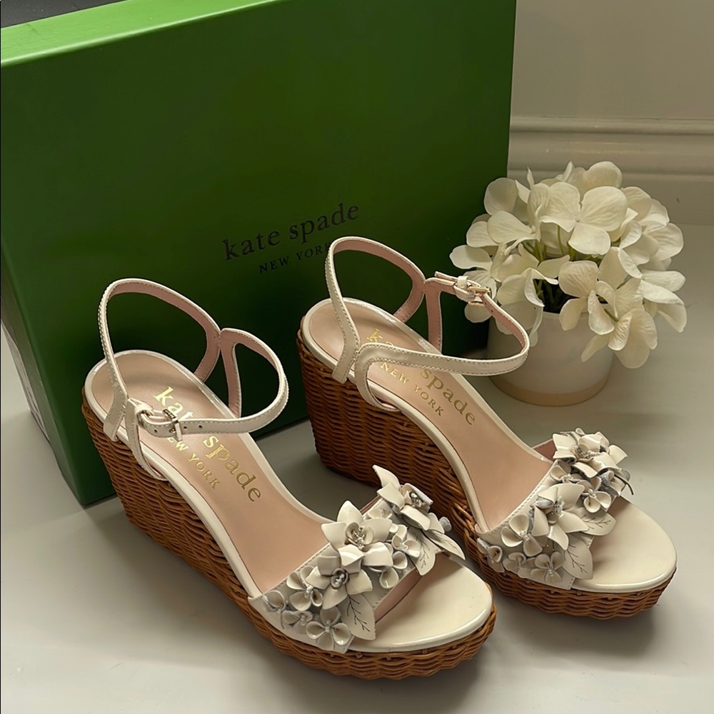 Kate Spade Fiori White Floral Platform Wedge Espadrille Sandals - Picture 7 of 12